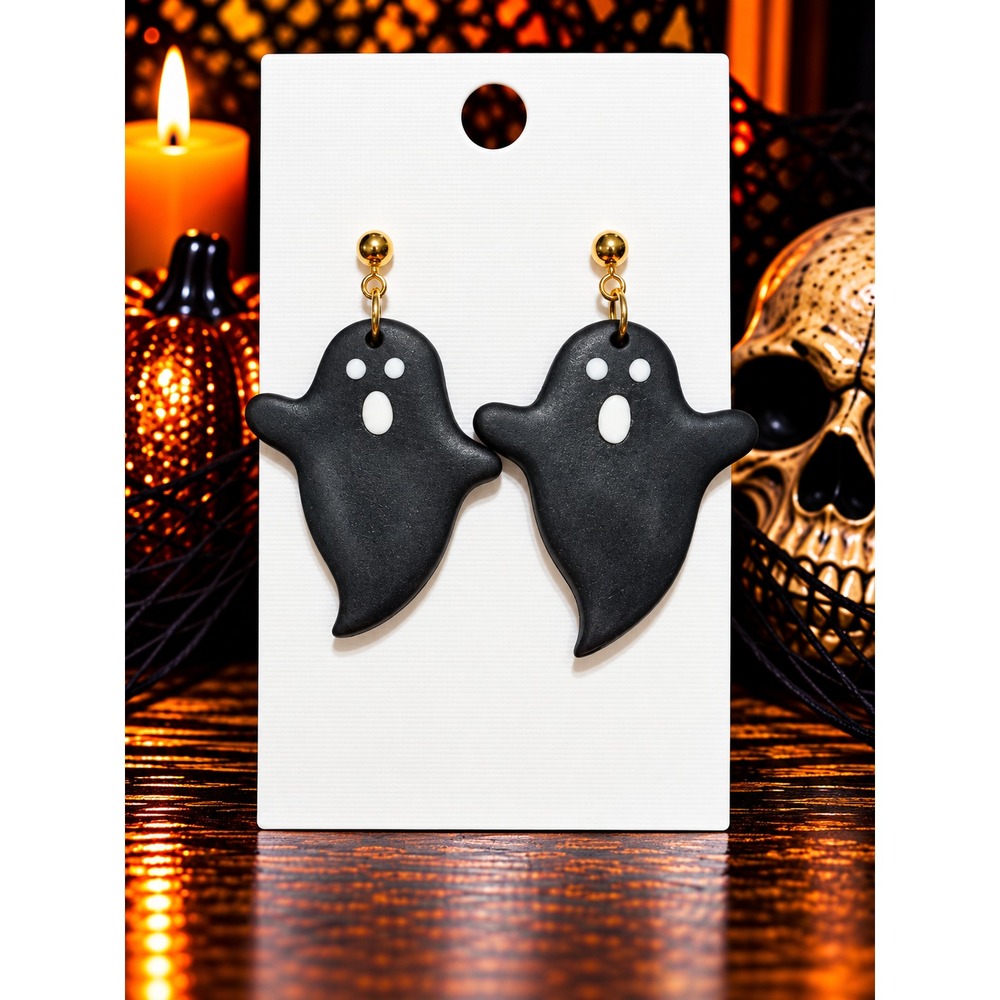 Handmade Polymer Clay Wavy Ghost Earrings Halloween Spooky Cute Dangle Earrings